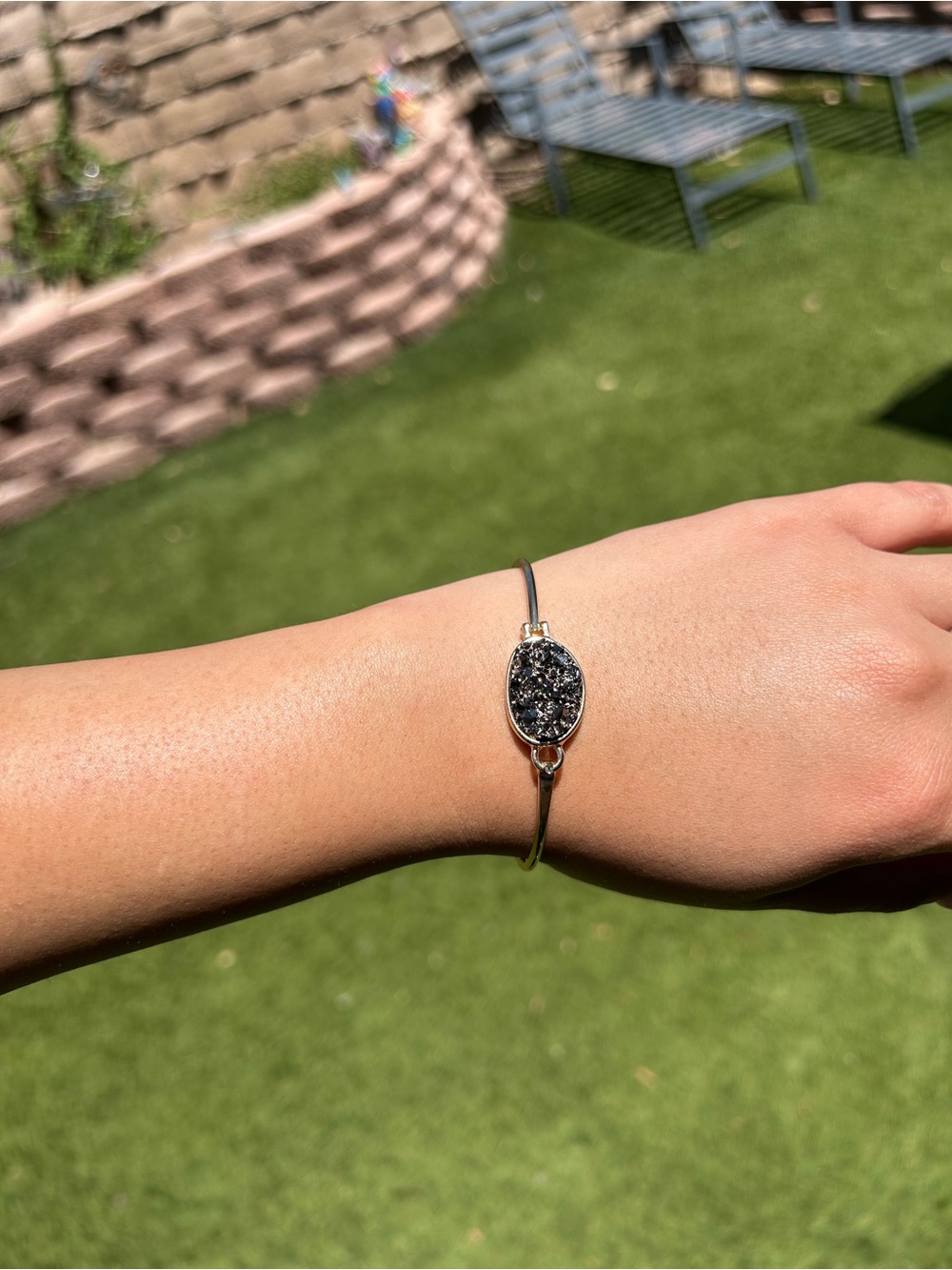 Silver Black Stone Minimalist Bracelet - Electronics Wearables